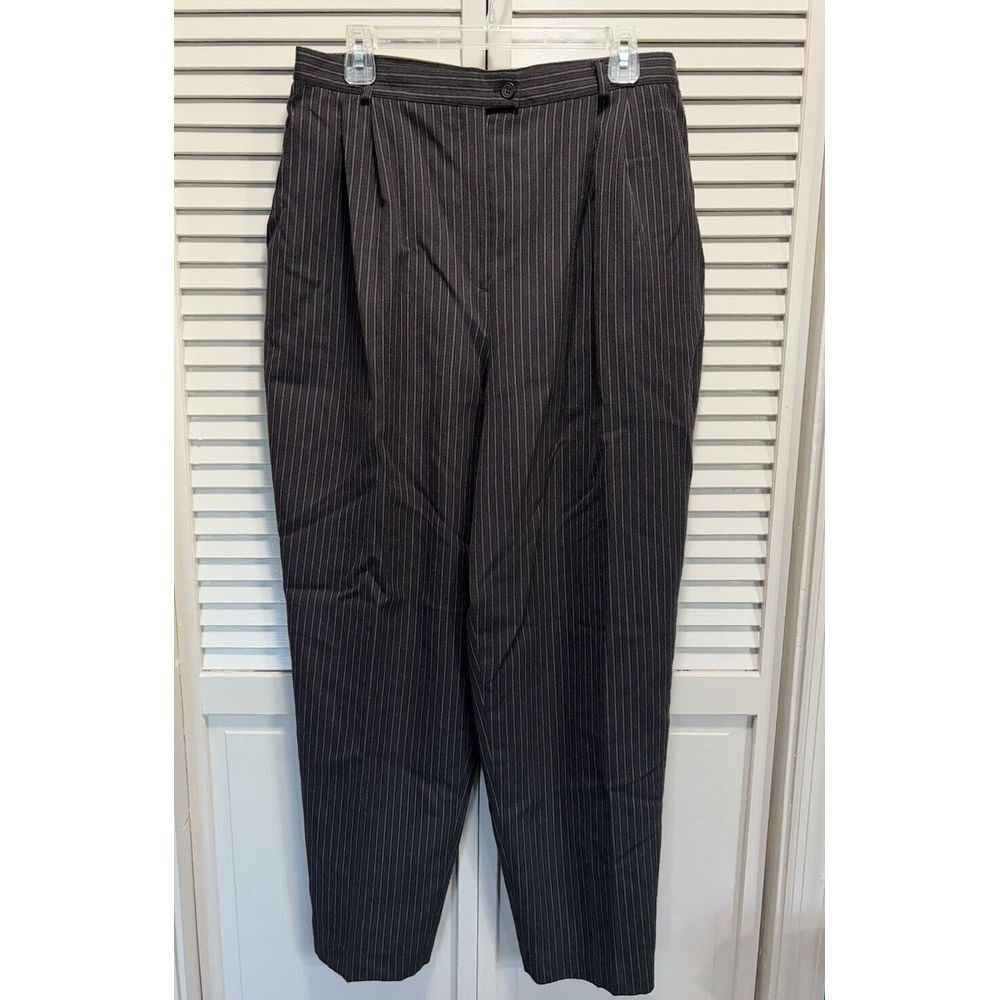 Laura Scott Brown/Black‎ Striped Dress Pants High Rise Zip Pockets Size 18